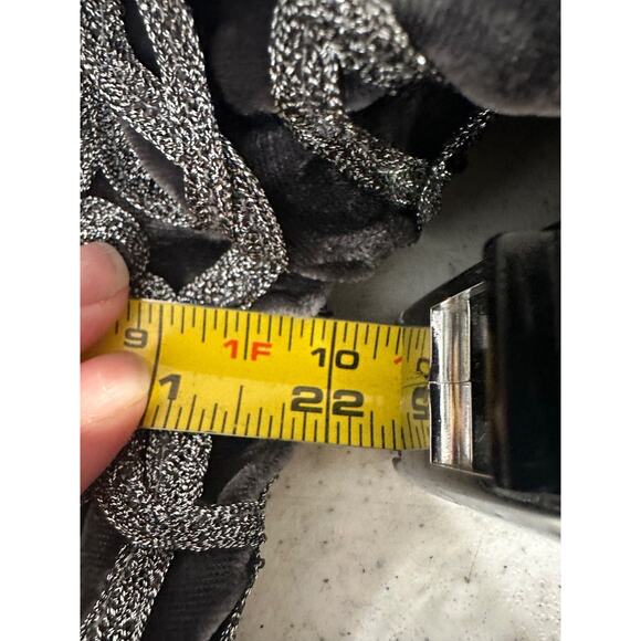 Chico's Velvet Silver Cord Ruffled Jacket sz XL Dark Grey Boho Retro V Neck E10 - Picture 6 of 7